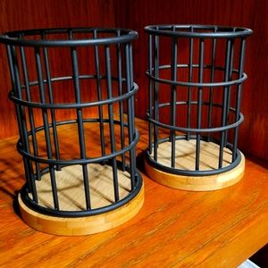 Set of 2 Pencil Pen Cups Office Supplies Holders Wooden